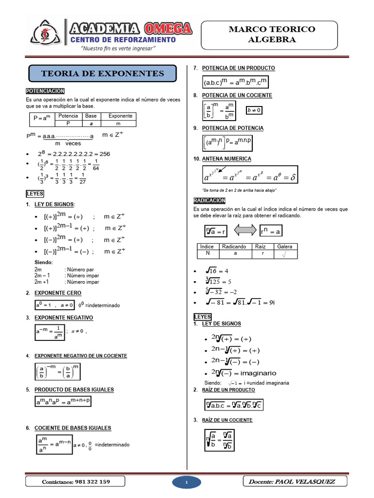 Marco Teorico Algebra Paol Velasquez Oficio | PDF | Factorización ...