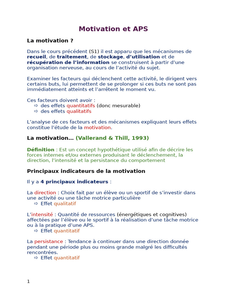 Motivation Et APS | PDF | Motivant | Motivation