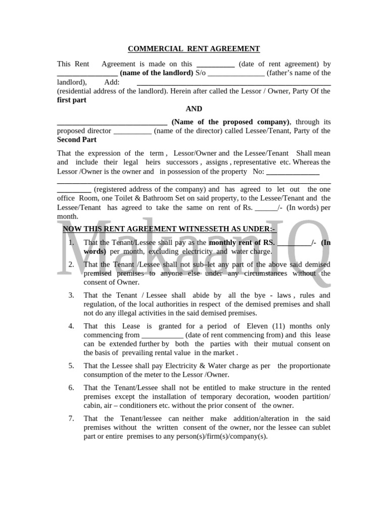 Rent Agreement Format MakaanIQ | PDF | Lease | Leasehold Estate