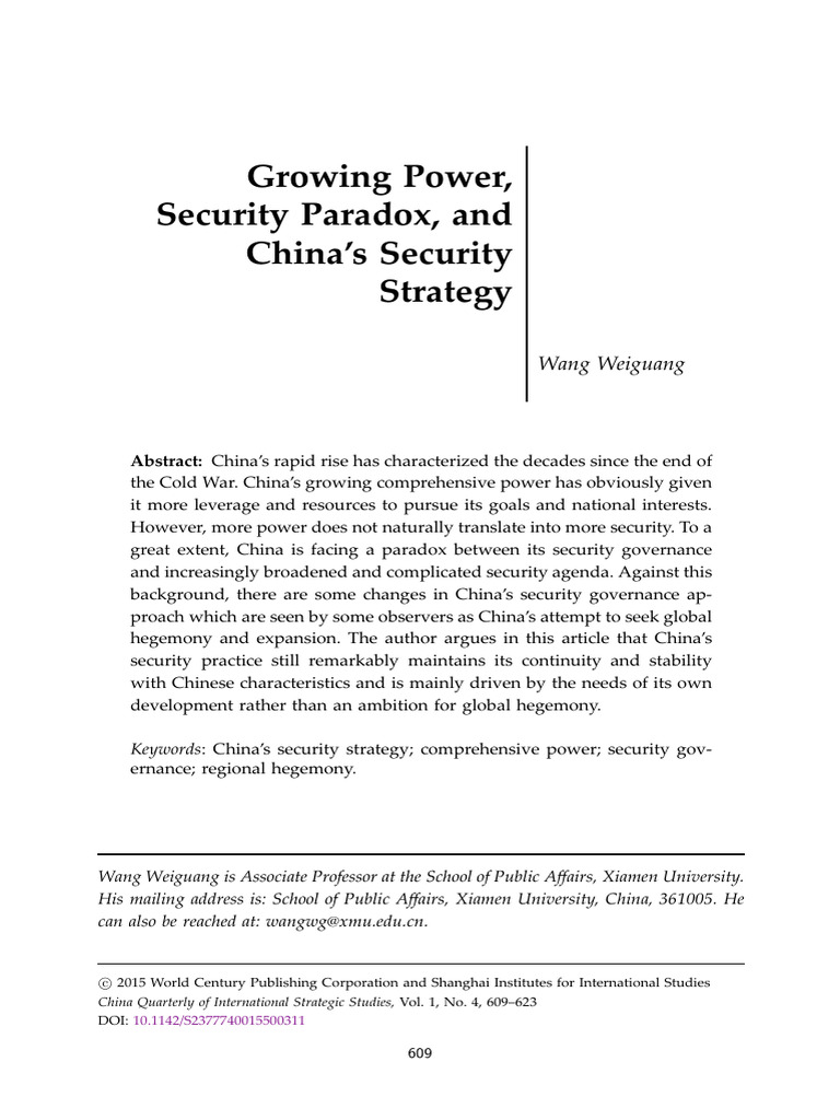 Growing Power, Security Paradox, and China's Security Strategy | PDF ...