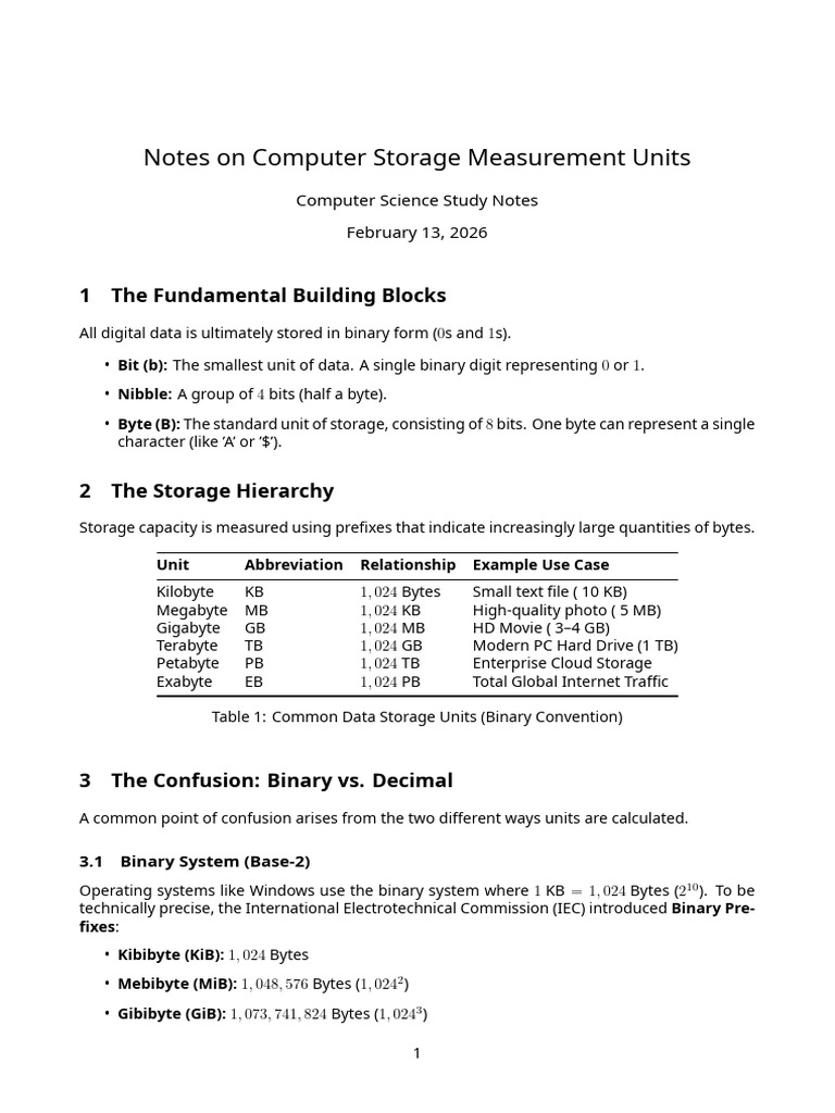 Storage Measurement Notes | PDF | Byte | Bit