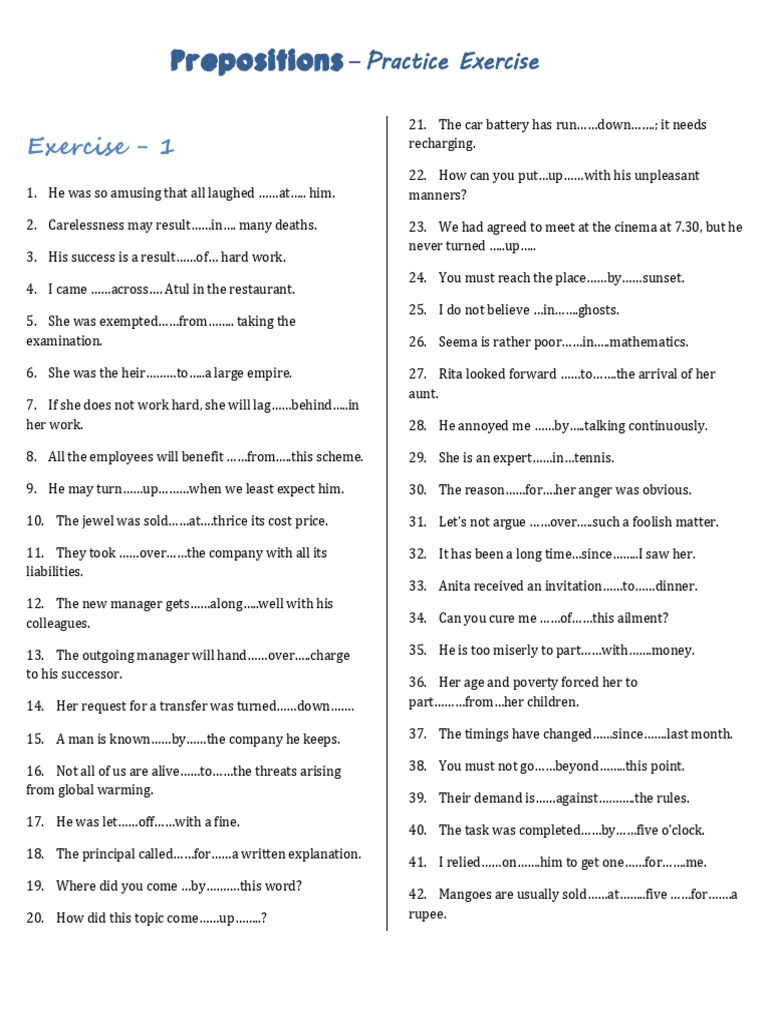 Prepositions Practice | PDF