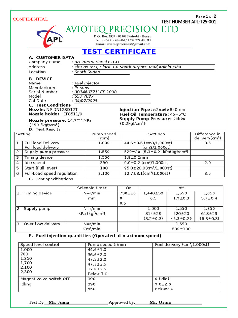 Fuel Injector Test Report 1 | PDF | Pump | Fuel Injection