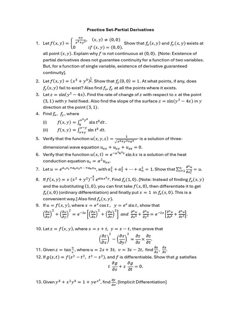 Practice Set - Partial Derivatuves | PDF | Mathematical Relations ...