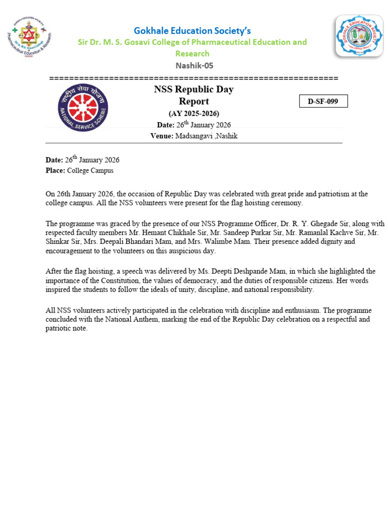 NSS Republic Day Report | PDF | Nation | National Symbols