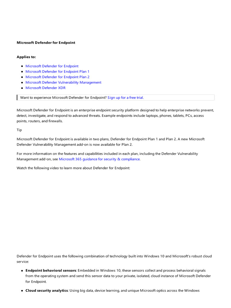 Microsoft Defender Documentation | PDF | Security | Computer Security