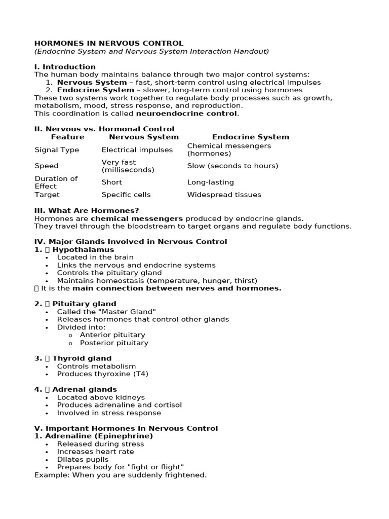 Hormones in Nervous Control | PDF | Endocrine System | Hormone