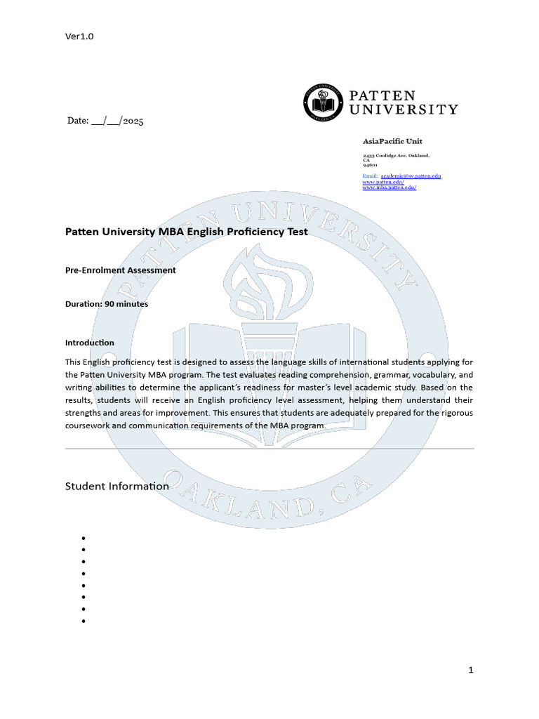 Patten University Mba Pre-Enrolment Assessment | PDF | Reading ...