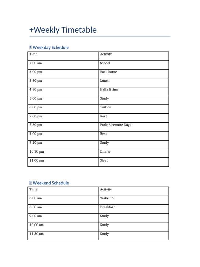 Weekly Timetable With Borders | PDF