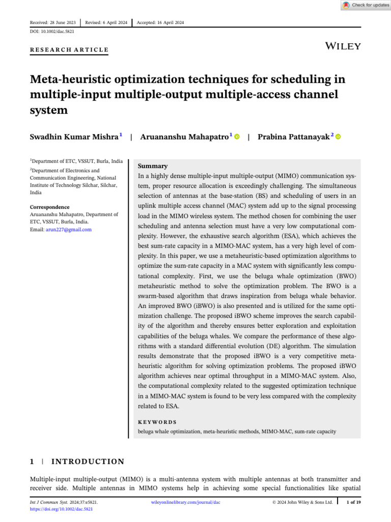 Int J Communication - 2024 - Kumar Mishra - Meta‐Heuristic Optimization ...