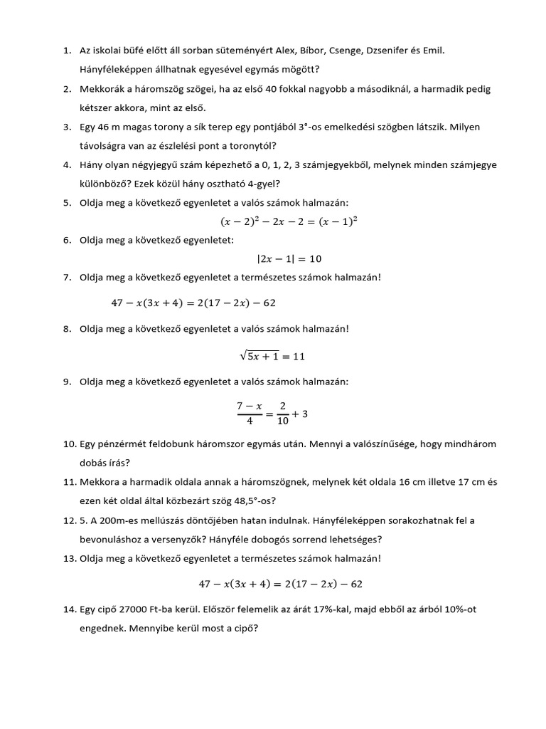 Minta Gyakorlati Feladatok | PDF