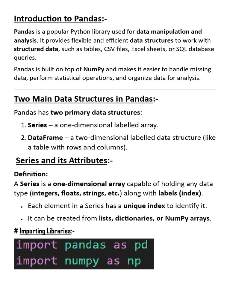 Introduction To Pandas:-: Two Primary Data Structures Series Dataframe ...