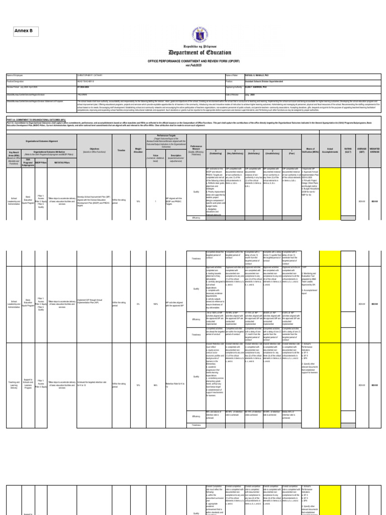 Opcr 2025 For Is Es With Jhs and Shs PDF | PDF | Learning | Curriculum