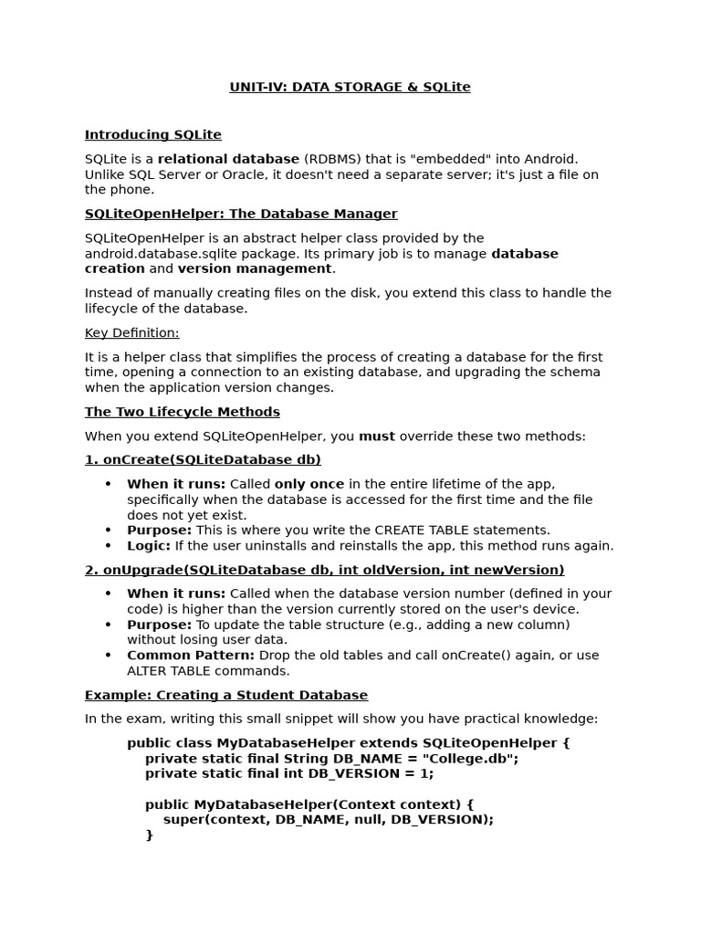 Mobile Application Development Unit 4 | PDF | Databases | Database Index
