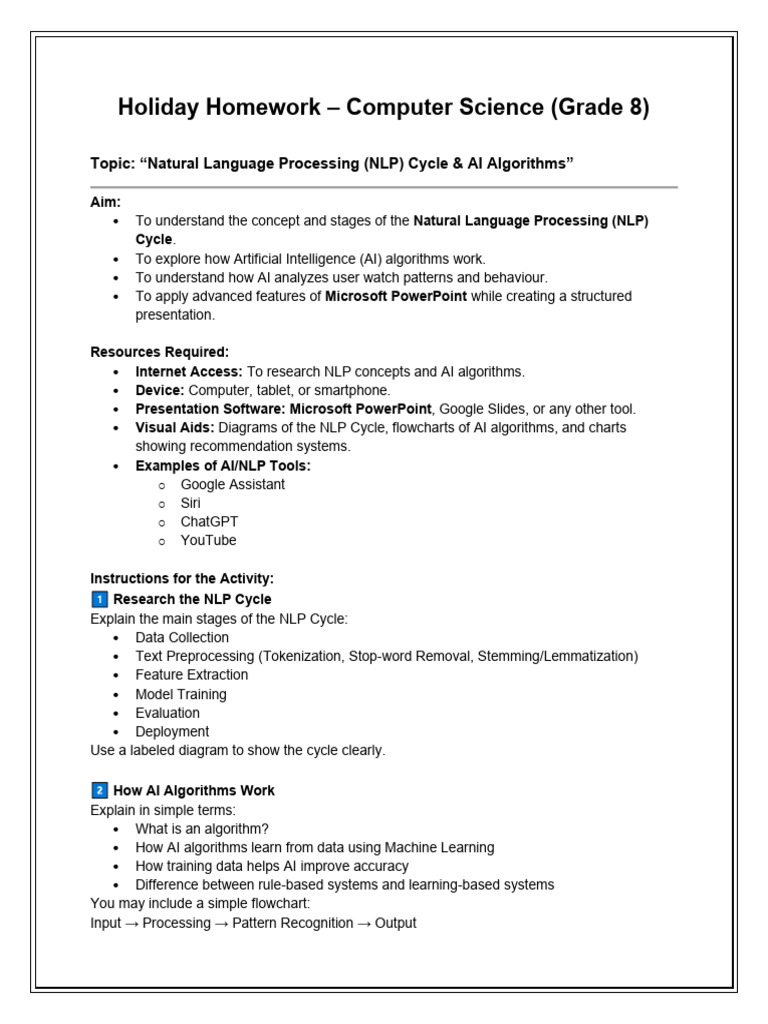 Grade 8 - Holiday Homework 26-27 | PDF | Artificial Intelligence ...