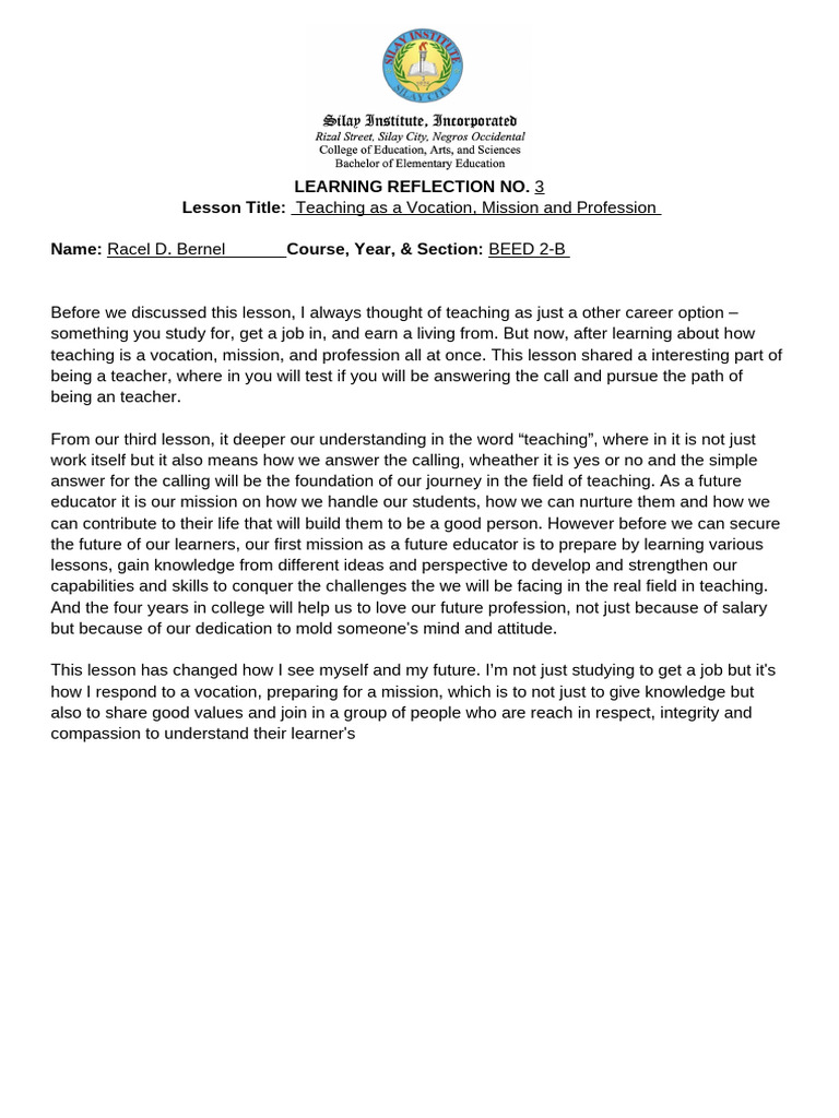 Learning Reflection Template | PDF