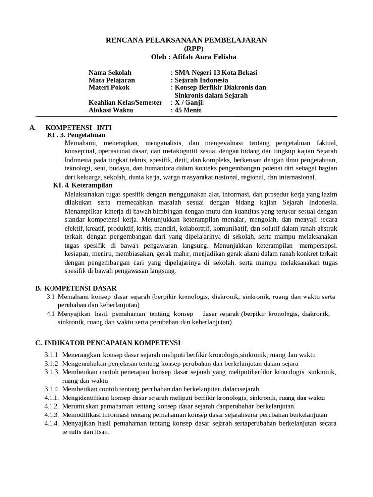 RPP Model Pembelajaran Afifah Aura Felisha - 2288220030 | PDF