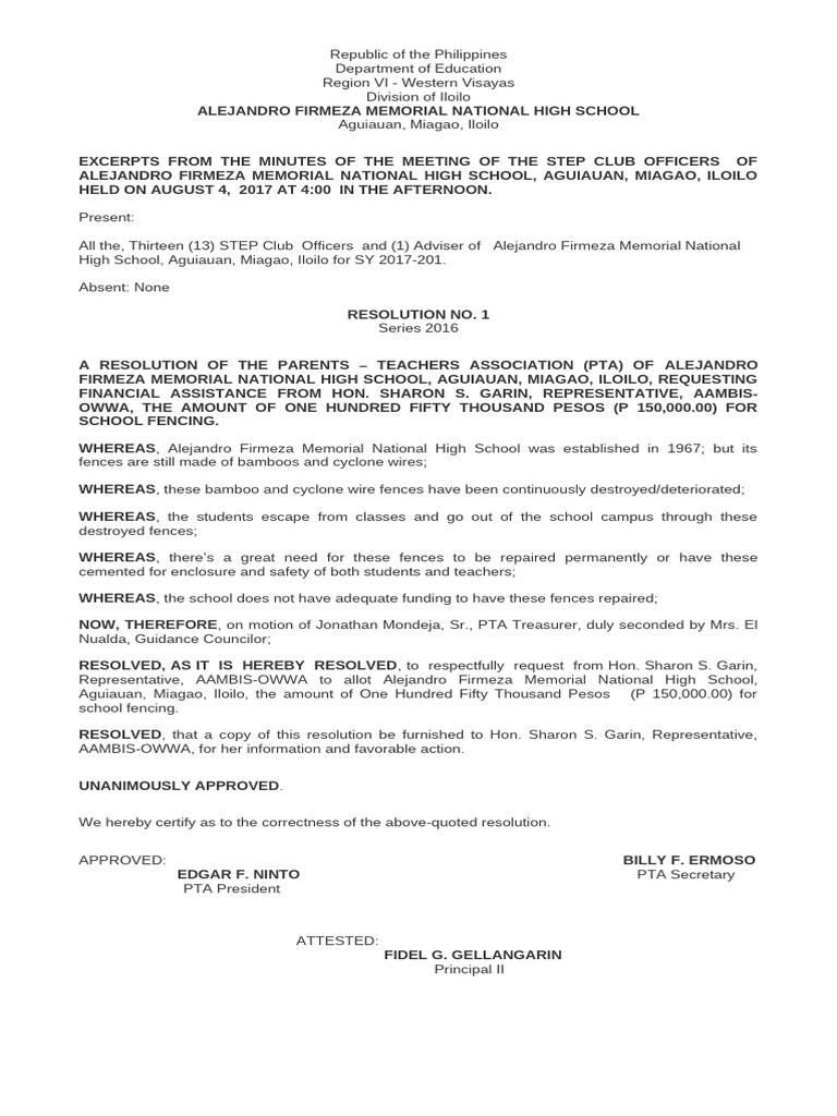 Resolution For The School Fencing | PDF | Educational Organizations