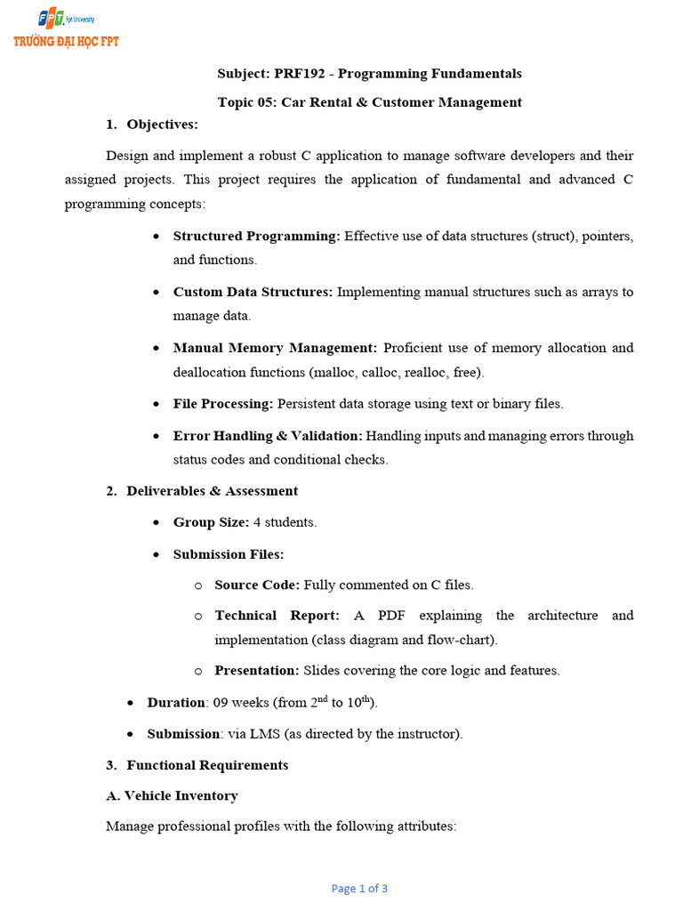 Project Assignment Final PRF192 SP26 Topic5 | PDF | Computer ...