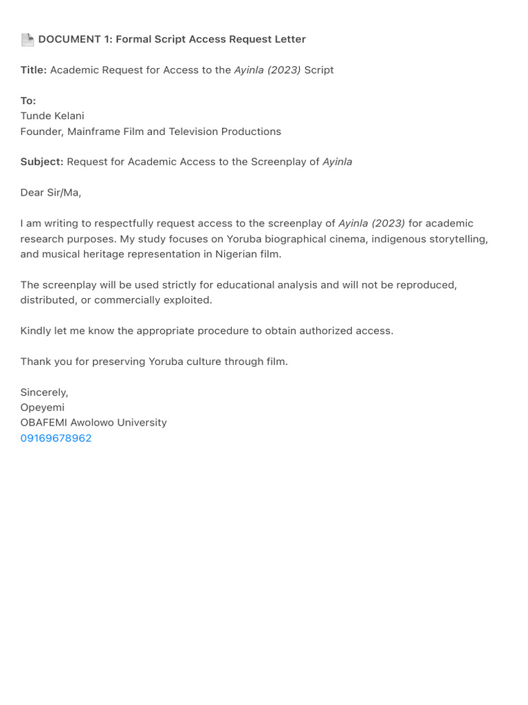 ? DOCUMENT 1 - Formal Script Access Request Letter | PDF