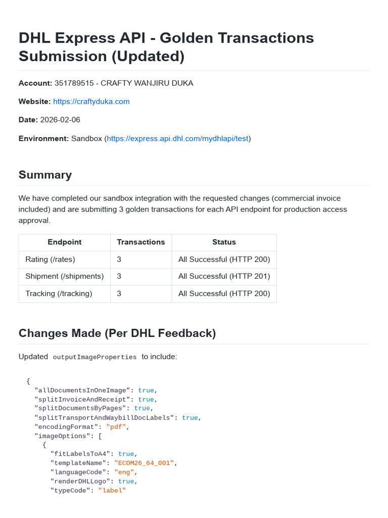 DHL Express API - Golden Transactions Submission (Updated) | PDF ...