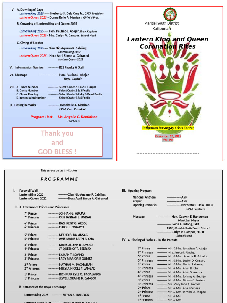 Lantern Coronation Program | PDF | Coronation