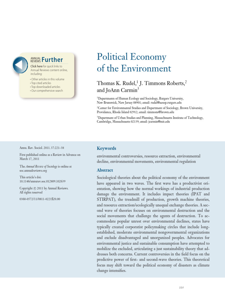 Thomas K. Rudel, 1 J. Timmons Roberts, 2 | PDF | Sociology | Political ...