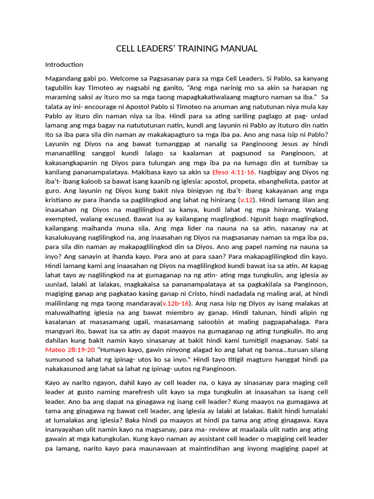 Cell Leaders' Training Lesson 1 | PDF