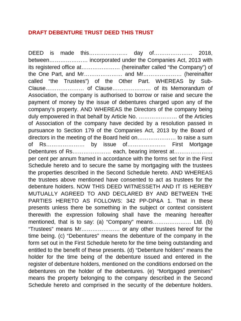 Draft Debenture Trust Deed This Trust | PDF | Interest | Mortgages