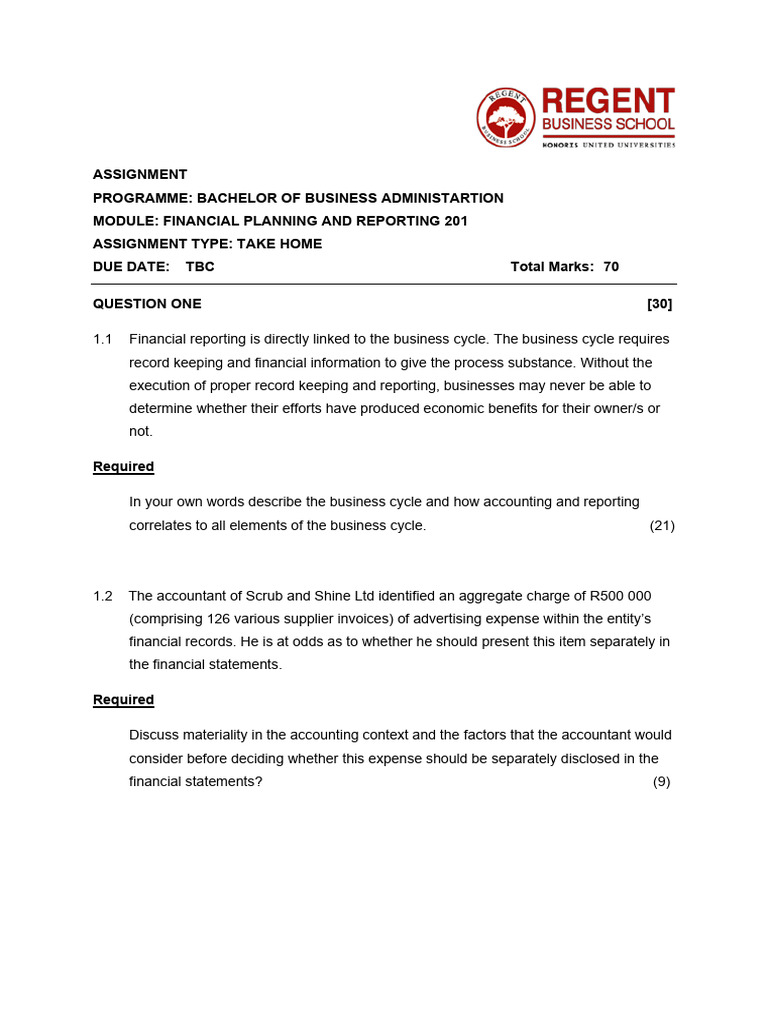 BBA_Financial Planning Reporting 201 Assignment_Jan 24 Addendum | PDF ...