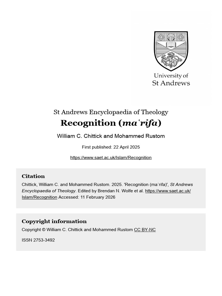 Chittick and Rustom - 2025 - Recognition (Marifa) | PDF | Sufism | Quran