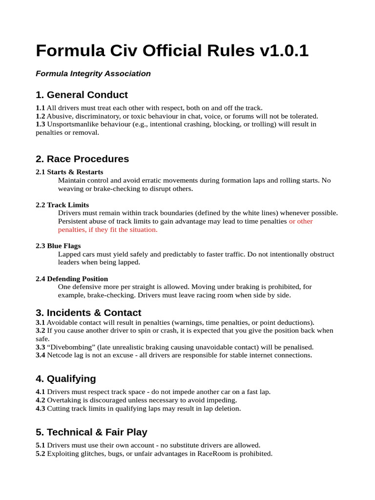 Formula Civ Official Rules | PDF | National Grands Prix | Formula Racing