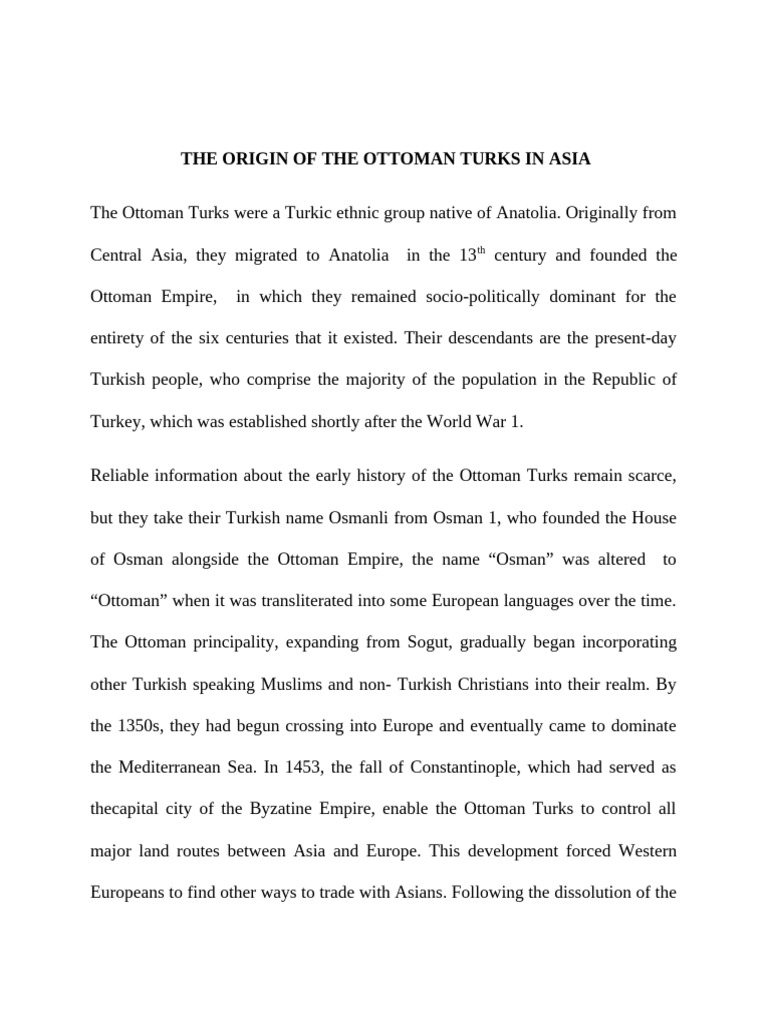 The Origin of The Ottoman Turks in Asia | PDF | Ottoman Empire | Middle ...