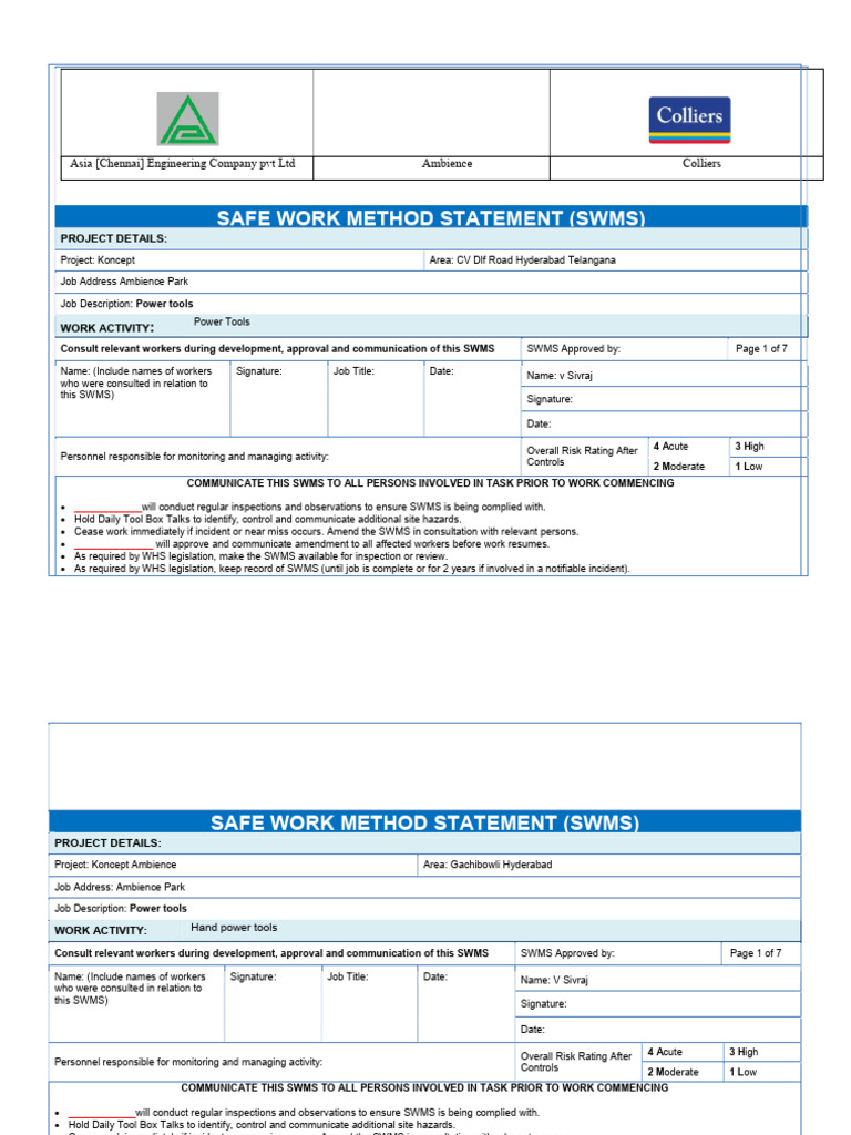 SWMS Power Tools 01 | PDF | Personal Protective Equipment | Safety