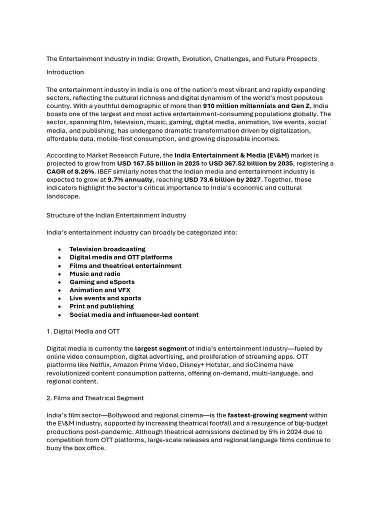 The Entertainment Industry in India | PDF | Streaming Media | Entertainment