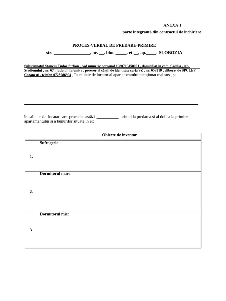 Proces Verbal de Predare Primire Apartament506 | PDF