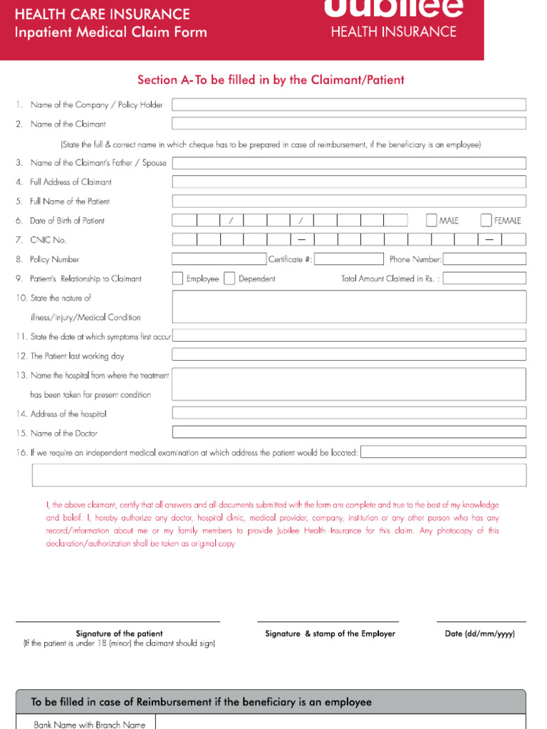 Inpatient Medical Claim Form | PDF