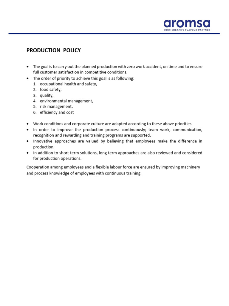 Production Policy | PDF