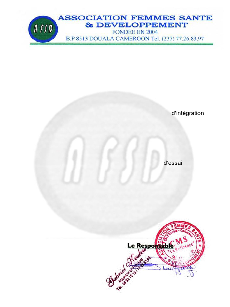Attestations Stage AFSD TCHEUTCHOUA | PDF
