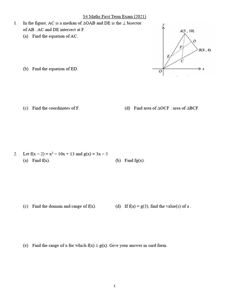 S4 Maths First Term Exam - 2021 | PDF | Euclidean Geometry | Geometry