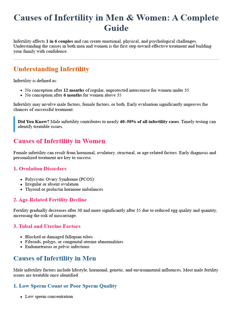 BABYGEN BLOG 2 Causes of Infertility in Men & Women | PDF | Infertility ...