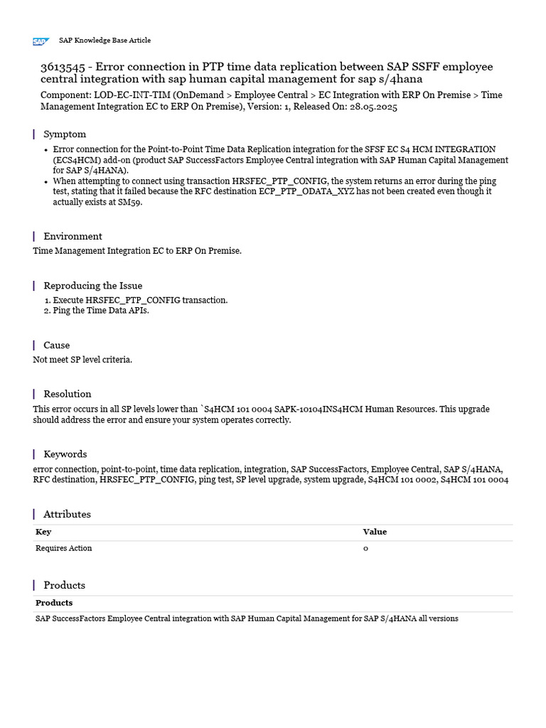 Error Connection in PTP Time Data Replication Between SAP SSFF Employee ...