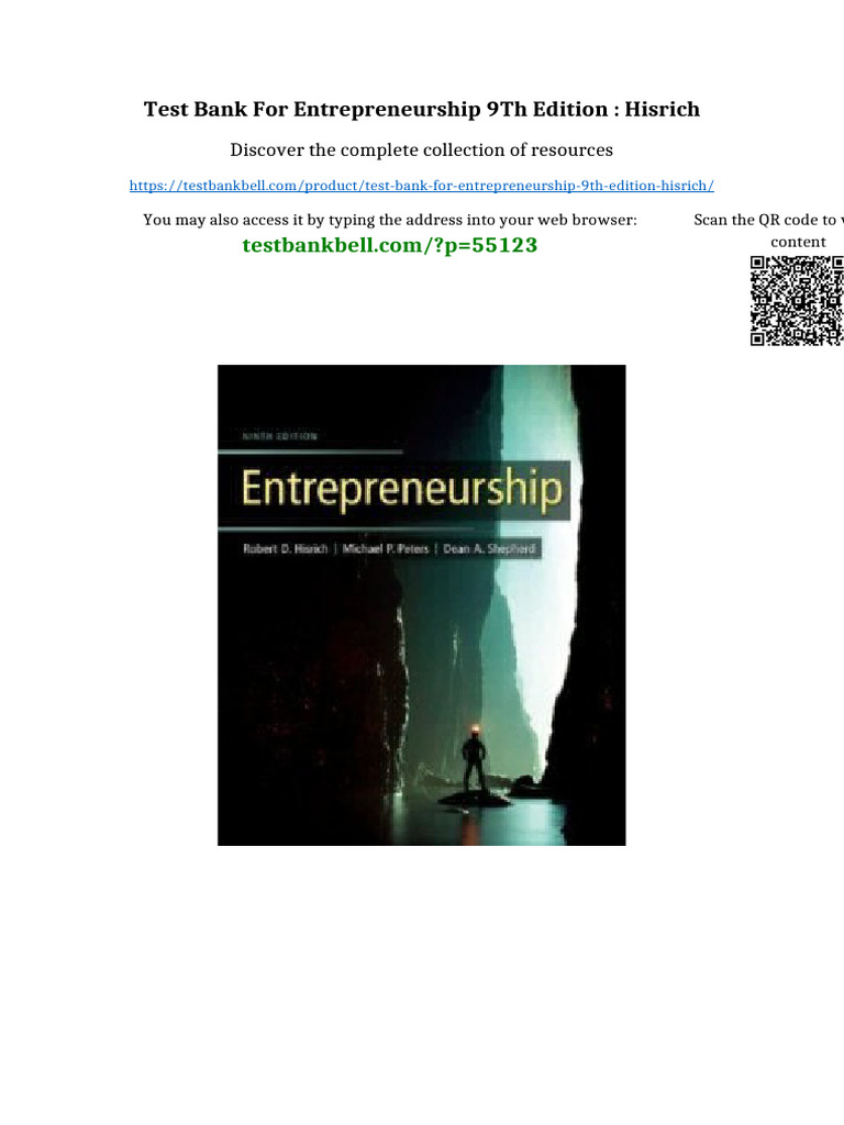 Test Bank for Entrepreneurship 9th Edition : Hisrich full | PDF