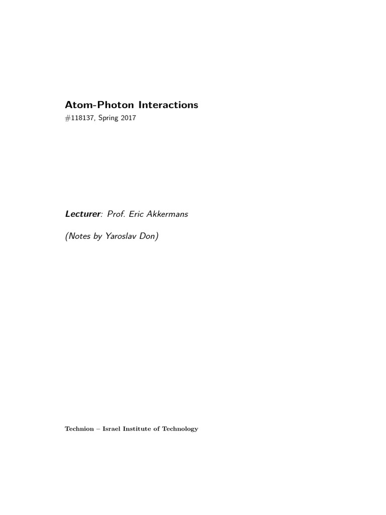 Atom Photon Interaction | PDF | Photon | Spin (Physics)