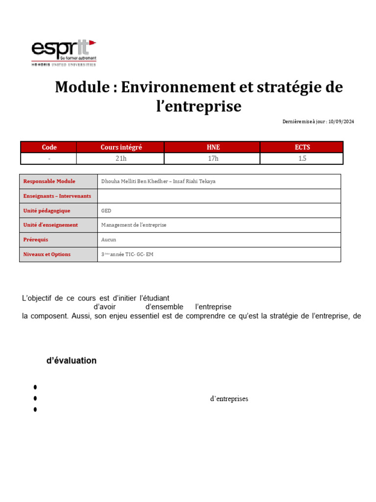 Fiche Module ESE 24-25 | PDF | Business | Connaissances