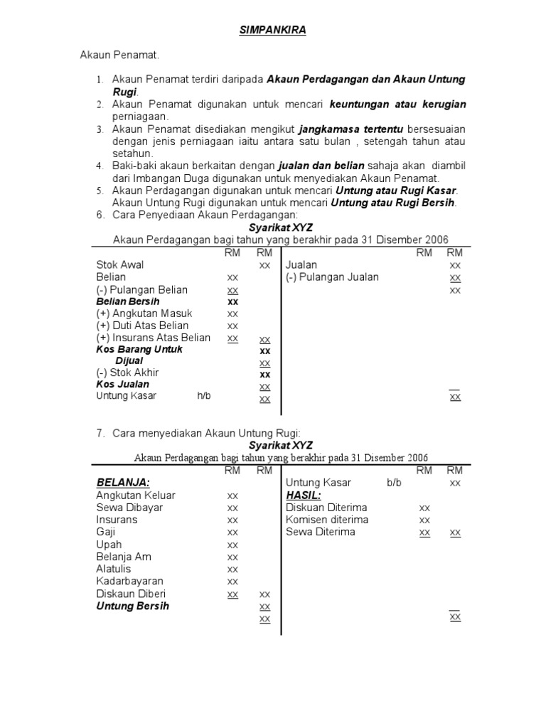 Nota Amp Latihan Simpankira Ak Pd Amp Utg Rugi Pdf