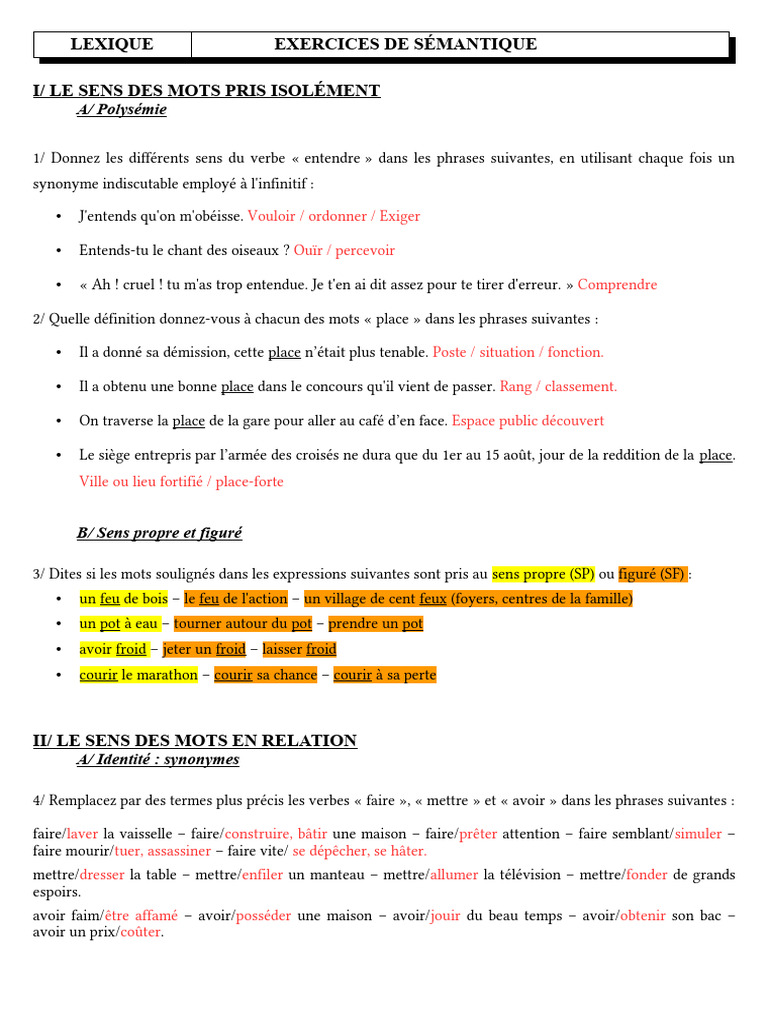 Exercices Semantique Correction | PDF | Interprétation (Philosophie ...