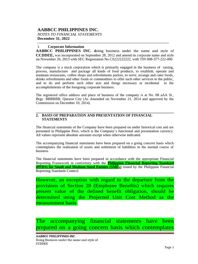Pfrs For (Sme) - Afs Notes 2022 Template | PDF | Deferred Tax ...