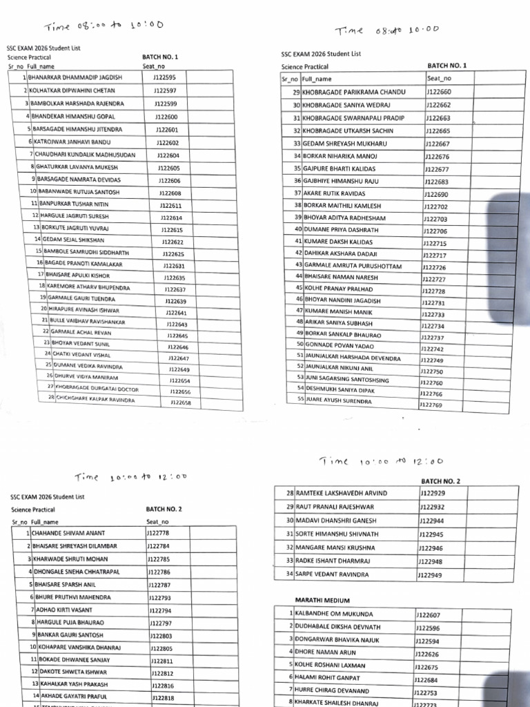 Practical Exam Batch Vise Name List | PDF