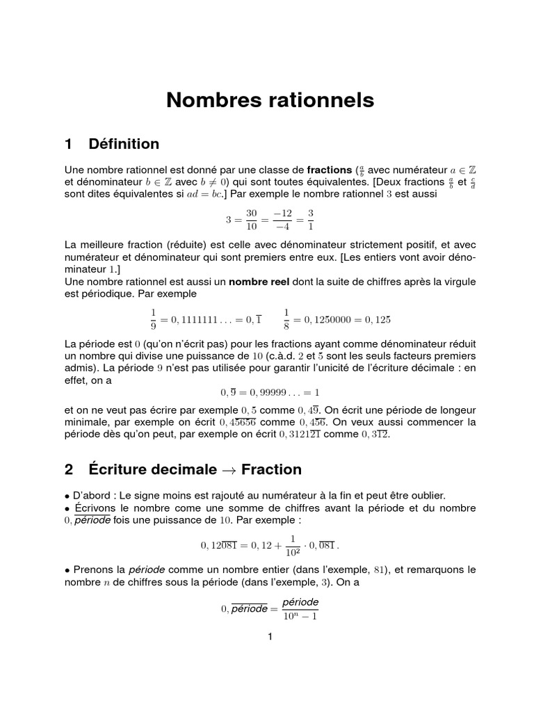 ARITHMETIQUE 7 NombresRationnels | PDF | Nombre rationnel | Objets ...